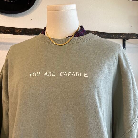 Hanes You Are Capable Sage Green Recycled Oversized Crewneck Sweatshirt Size XL - Picture 1 of 11